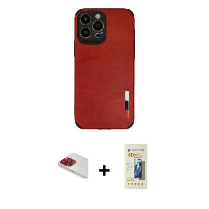 MARSİLYAN™- iPhone 13 Pro Max Kılıf Doruk Asil Koleksiyonu - Siyah 6D Mat Seramik Hayalet Nano Ekran Koruyucu + Pers Alüminyum Kamera Lens - KI