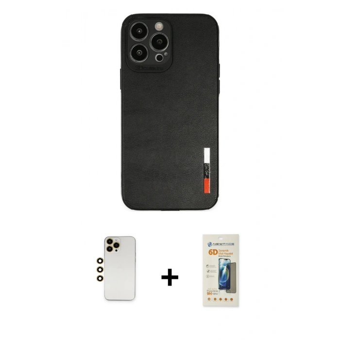 MARSİLYAN™- iPhone 13 Pro Max Kılıf Doruk Asil Koleksiyonu - Siyah 6D Mat Seramik Hayalet Nano Ekran Koruyucu + Shine Kamera Lens - GD