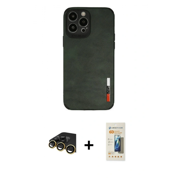 MARSİLYAN™- iPhone 13 Pro Max Kılıf Doruk Asil Koleksiyonu - Siyah 6D Mat Seramik Hayalet Nano Ekran Koruyucu + Raze Metal Kamera Lens - GD