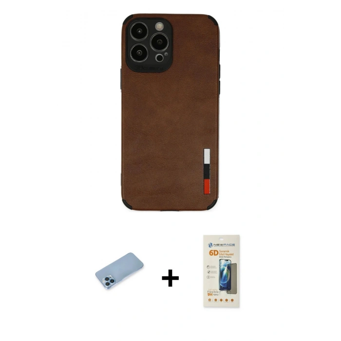 MARSİLYAN™- iPhone 13 Pro Max Kılıf Doruk Asil Koleksiyonu - Siyah 6D Mat Seramik Hayalet Nano Ekran Koruyucu + Shine Kamera Lens Koruma Cam - MI