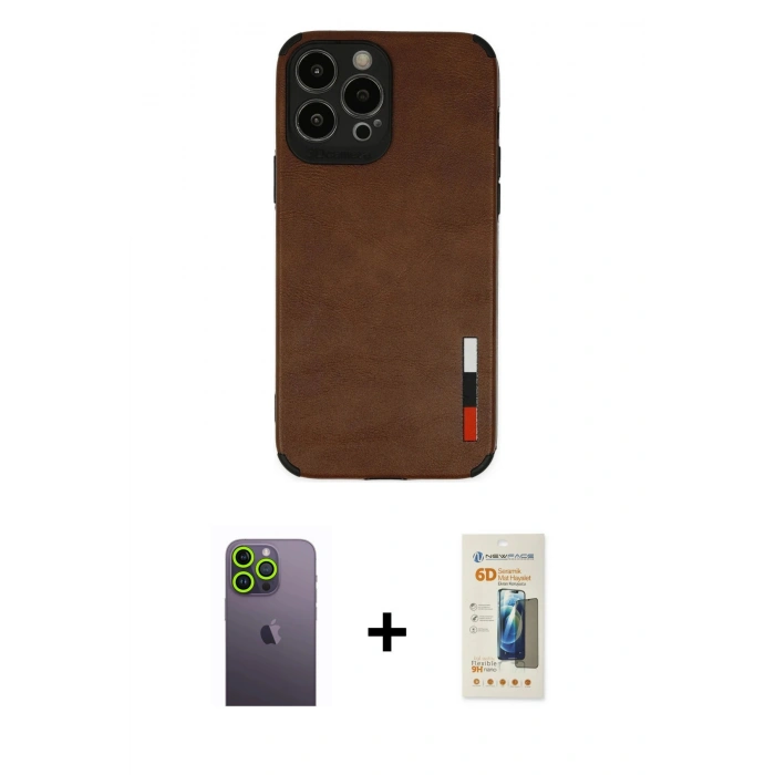 MARSİLYAN™- iPhone 13 Pro Max Kılıf Doruk Asil Koleksiyonu - Siyah 6D Mat Seramik Hayalet Nano Ekran Koruyucu + Neon Fosforlu Kamera Lens - YL