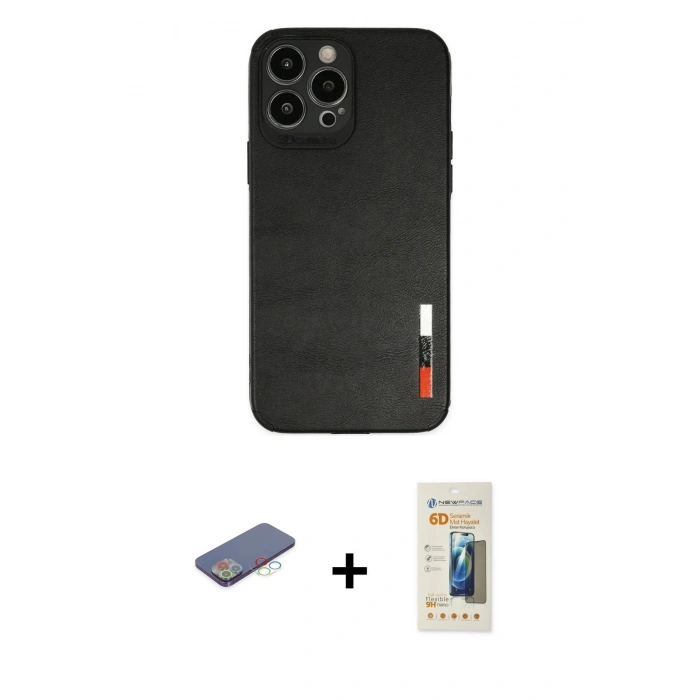 MARSİLYAN™- iPhone 13 Pro Max Kılıf Doruk Asil Koleksiyonu - Siyah 6D Mat Seramik Hayalet Nano Ekran Koruyucu + Renkli Kamera Lens Koruma Cam - MI
