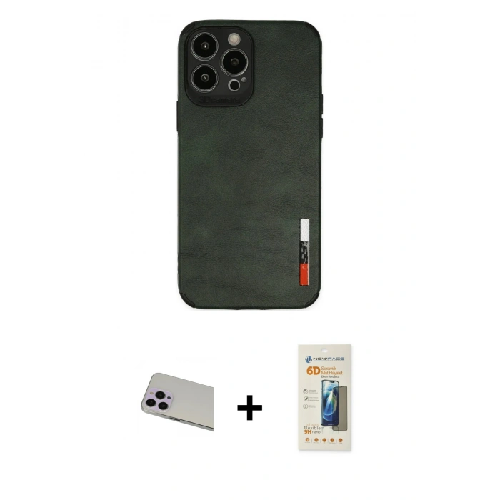 MARSİLYAN™- iPhone 13 Pro Max Kılıf Doruk Asil Koleksiyonu - Siyah 6D Mat Seramik Hayalet Nano Ekran Koruyucu + Rainbow Kamera Lens Koruma Cam - MR