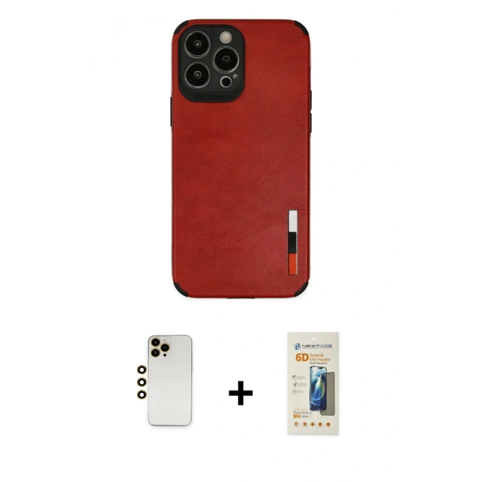 MARSİLYAN™- iPhone 13 Pro Max Kılıf Doruk Asil Koleksiyonu - Siyah 6D Mat Seramik Hayalet Nano Ekran Koruyucu + Shine Kamera Lens - GD