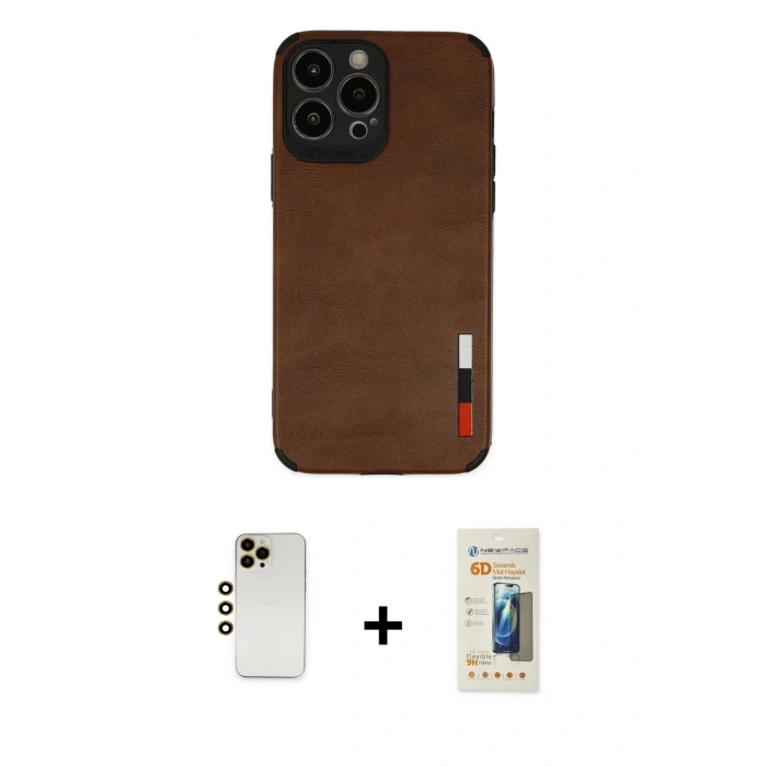 MARSİLYAN™- iPhone 13 Pro Max Kılıf Doruk Asil Koleksiyonu - Siyah 6D Mat Seramik Hayalet Nano Ekran Koruyucu + Shine Kamera Lens - GD