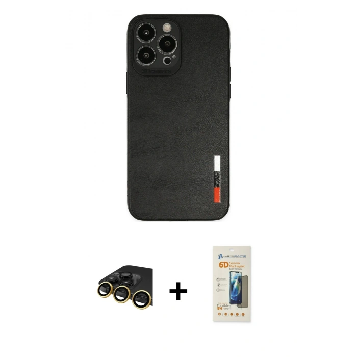 MARSİLYAN™- iPhone 13 Pro Max Kılıf Doruk Asil Koleksiyonu - Siyah 6D Mat Seramik Hayalet Nano Ekran Koruyucu + Raze Metal Kamera Lens - GD