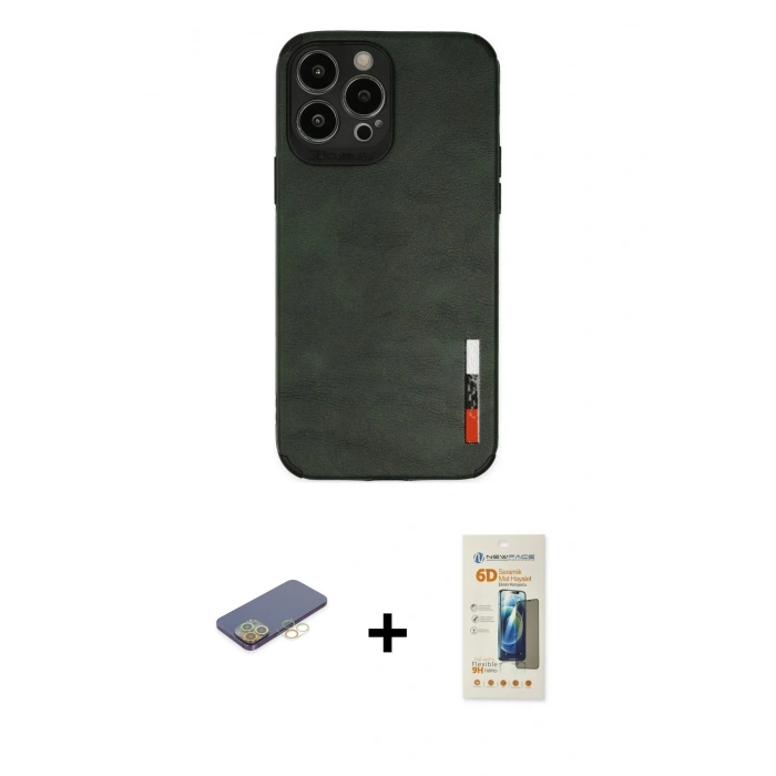 MARSİLYAN™- iPhone 13 Pro Max Kılıf Doruk Asil Koleksiyonu - Siyah 6D Mat Seramik Hayalet Nano Ekran Koruyucu + Renkli Kamera Lens Koruma Cam - SI