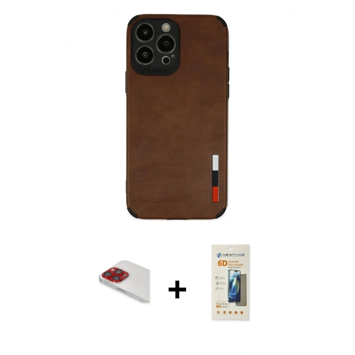 MARSİLYAN™- iPhone 13 Pro Max Kılıf Doruk Asil Koleksiyonu - Siyah 6D Mat Seramik Hayalet Nano Ekran Koruyucu + Pers Alüminyum Kamera Lens - KI