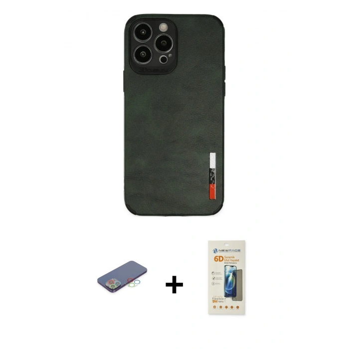 MARSİLYAN™- iPhone 13 Pro Max Kılıf Doruk Asil Koleksiyonu - Siyah 6D Mat Seramik Hayalet Nano Ekran Koruyucu + Renkli Kamera Lens Koruma Cam - MI
