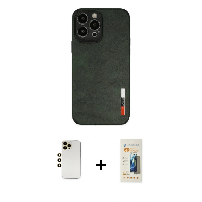 MARSİLYAN™- iPhone 13 Pro Max Kılıf Doruk Asil Koleksiyonu - Siyah 6D Mat Seramik Hayalet Nano Ekran Koruyucu + Shine Kamera Lens - GD