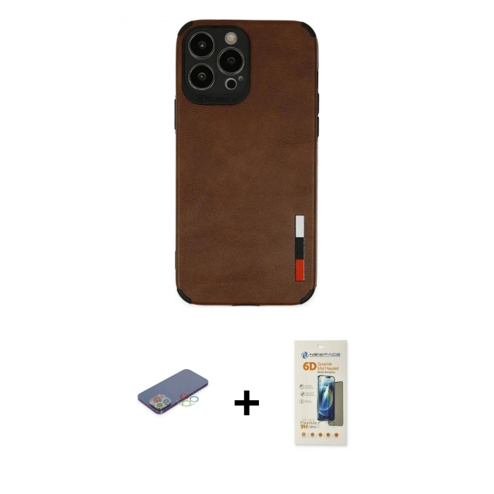 MARSİLYAN™- iPhone 13 Pro Max Kılıf Doruk Asil Koleksiyonu - Siyah 6D Mat Seramik Hayalet Nano Ekran Koruyucu + Renkli Kamera Lens Koruma Cam - MI