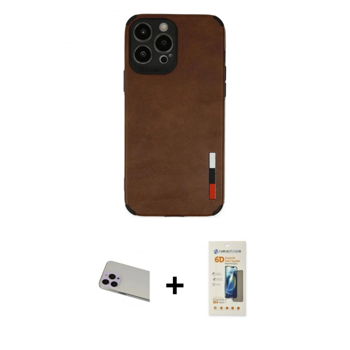 MARSİLYAN™- iPhone 13 Pro Max Kılıf Doruk Asil Koleksiyonu - Siyah 6D Mat Seramik Hayalet Nano Ekran Koruyucu + Rainbow Kamera Lens Koruma Cam - MR