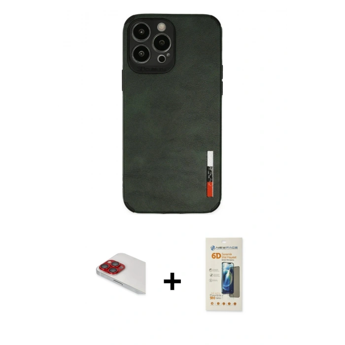 MARSİLYAN™- iPhone 13 Pro Max Kılıf Doruk Asil Koleksiyonu - Siyah 6D Mat Seramik Hayalet Nano Ekran Koruyucu + Pers Alüminyum Kamera Lens - KI