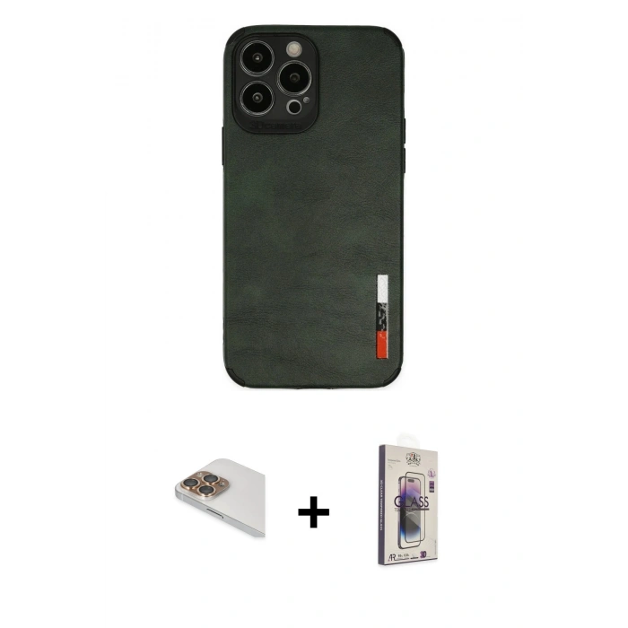 MARSİLYAN™- iPhone 13 Pro Max Kılıf Doruk Asil Koleksiyonu - Siyah Bilvis 3D Cam Ekran Koruyucu + Pers Alüminyum Kamera Lens - GD