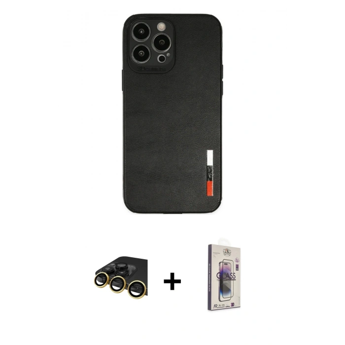 MARSİLYAN™- iPhone 13 Pro Max Kılıf Doruk Asil Koleksiyonu - Siyah Bilvis 3D Cam Ekran Koruyucu + Raze Metal Kamera Lens - GD