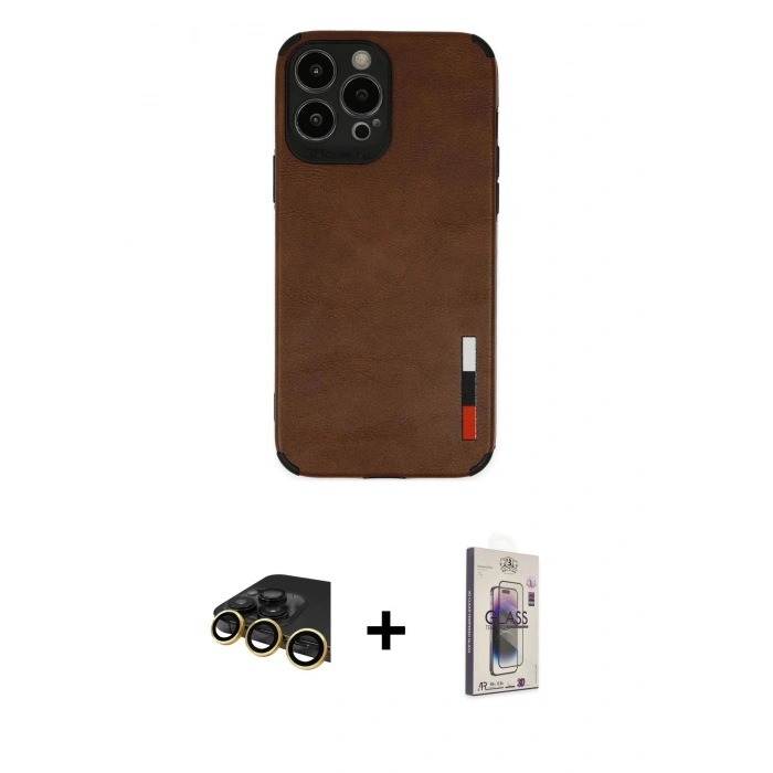 MARSİLYAN™- iPhone 13 Pro Max Kılıf Doruk Asil Koleksiyonu - Siyah Bilvis 3D Cam Ekran Koruyucu + Raze Metal Kamera Lens - GD