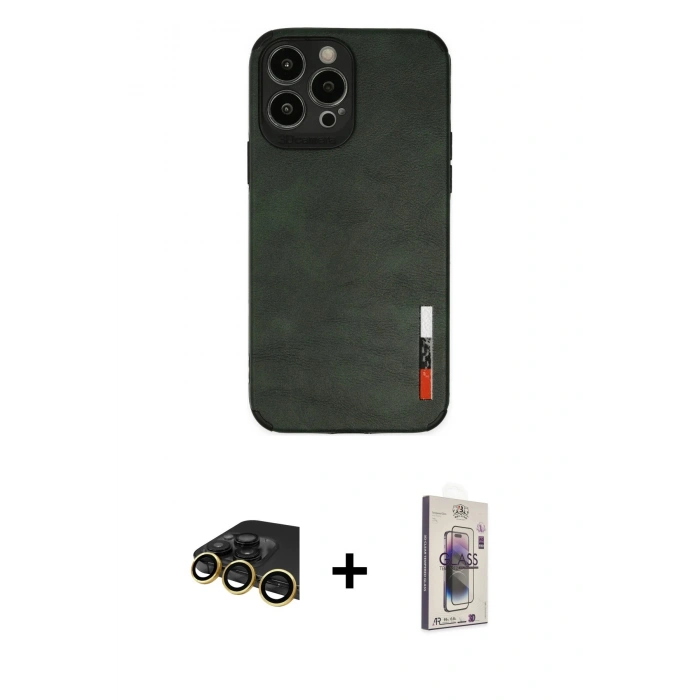 MARSİLYAN™- iPhone 13 Pro Max Kılıf Doruk Asil Koleksiyonu - Siyah Bilvis 3D Cam Ekran Koruyucu + Raze Metal Kamera Lens - GD