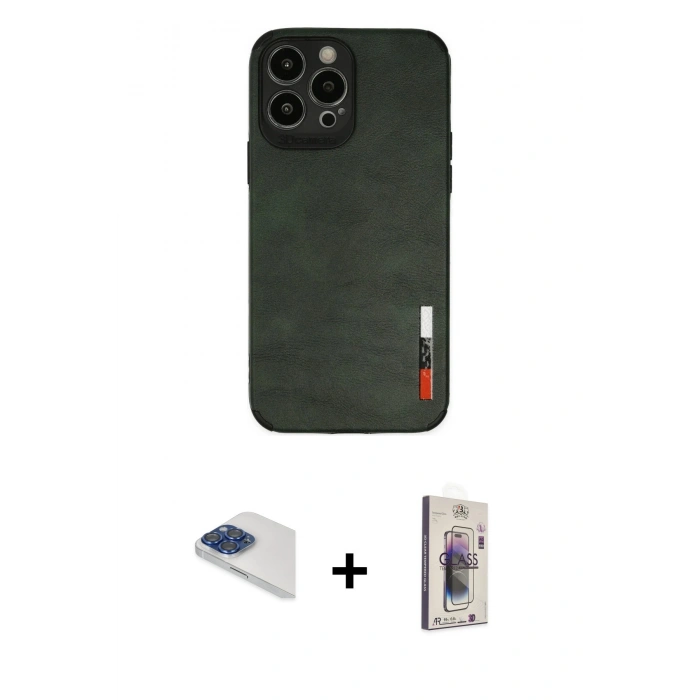 MARSİLYAN™- iPhone 13 Pro Max Kılıf Doruk Asil Koleksiyonu - Siyah Bilvis 3D Cam Ekran Koruyucu + Pers Alüminyum Kamera Lens - LT