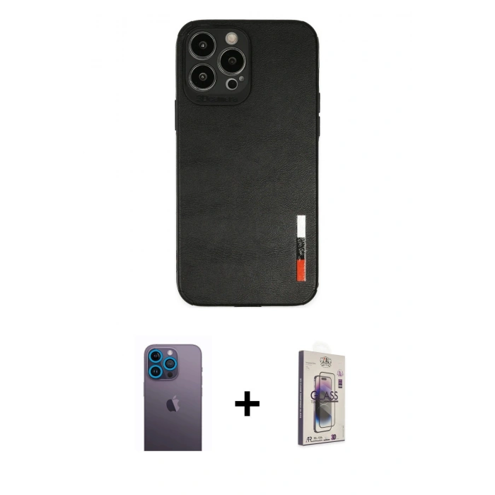 MARSİLYAN™- iPhone 13 Pro Max Kılıf Doruk Asil Koleksiyonu - Siyah Bilvis 3D Cam Ekran Koruyucu + Neon Fosforlu Kamera Lens - MI