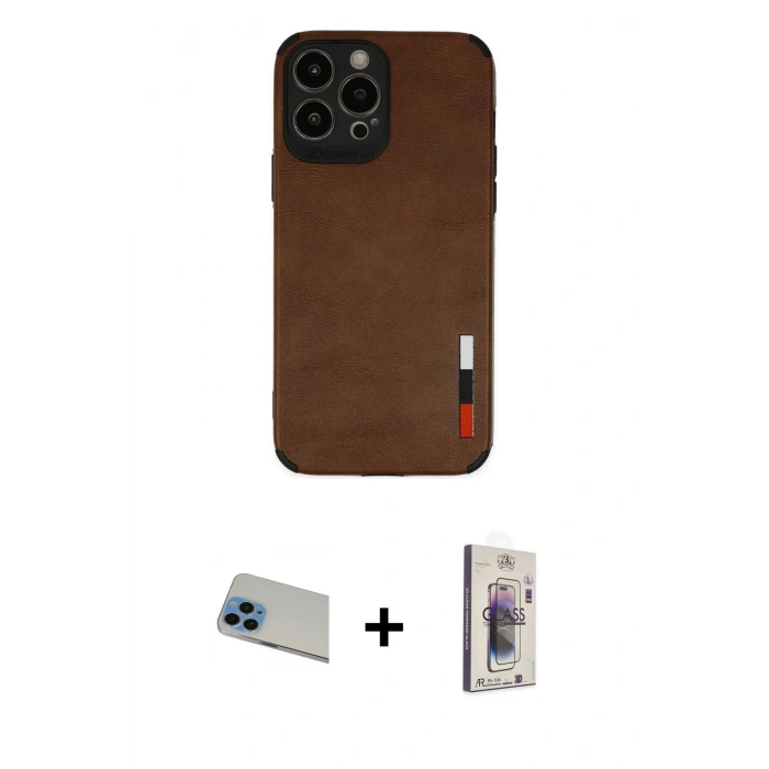 MARSİLYAN™- iPhone 13 Pro Max Kılıf Doruk Asil Koleksiyonu - Siyah Bilvis 3D Cam Ekran Koruyucu + Rainbow Kamera Lens Koruma Cam - MI
