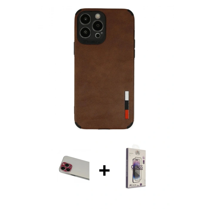 MARSİLYAN™- iPhone 13 Pro Max Kılıf Doruk Asil Koleksiyonu - Siyah Bilvis 3D Cam Ekran Koruyucu + Rainbow Kamera Lens Koruma Cam - KI