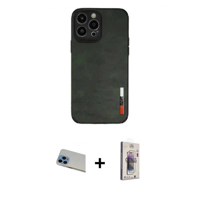MARSİLYAN™- iPhone 13 Pro Max Kılıf Doruk Asil Koleksiyonu - Siyah Bilvis 3D Cam Ekran Koruyucu + Rainbow Kamera Lens Koruma Cam - MI