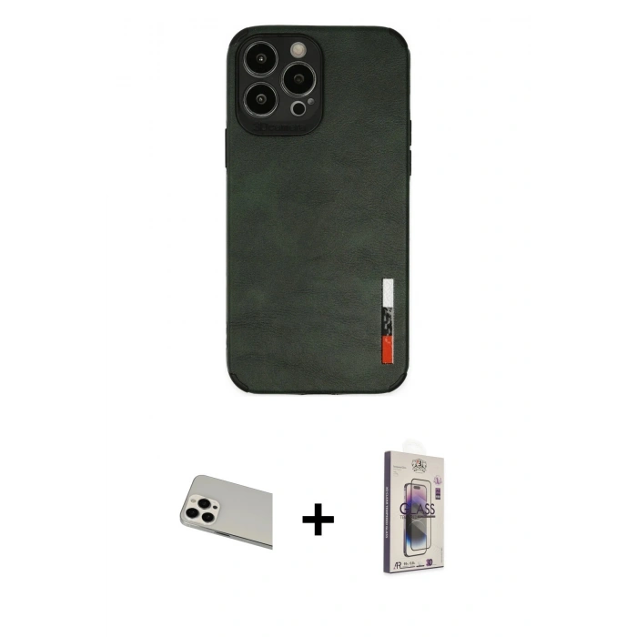 MARSİLYAN™- iPhone 13 Pro Max Kılıf Doruk Asil Koleksiyonu - Siyah Bilvis 3D Cam Ekran Koruyucu + Rainbow Kamera Lens Koruma Cam - BZ