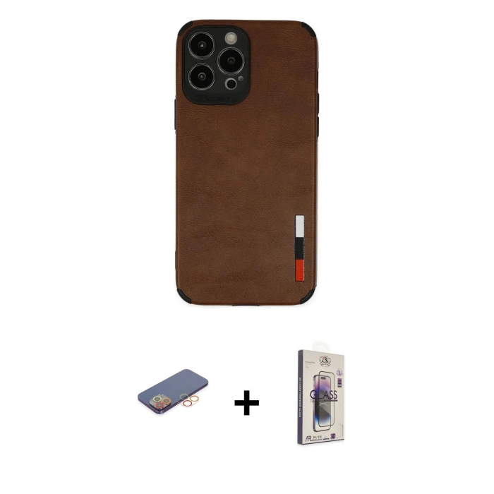 MARSİLYAN™- iPhone 13 Pro Max Kılıf Doruk Asil Koleksiyonu - Siyah Bilvis 3D Cam Ekran Koruyucu + Renkli Kamera Lens Koruma Cam - TU