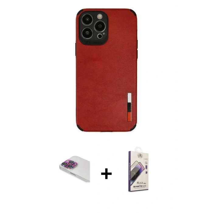 MARSİLYAN™- iPhone 13 Pro Max Kılıf Doruk Asil Koleksiyonu - Siyah Bilvis 3D Mat Cam Ekran Koruyucu + Pers Alüminyum Kamera Lens - GI
