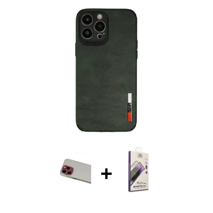 MARSİLYAN™- iPhone 13 Pro Max Kılıf Doruk Asil Koleksiyonu - Siyah Bilvis 3D Mat Cam Ekran Koruyucu + Rainbow Kamera Lens Koruma Cam - KI