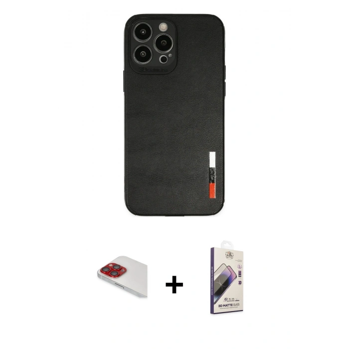 MARSİLYAN™- iPhone 13 Pro Max Kılıf Doruk Asil Koleksiyonu - Siyah Bilvis 3D Mat Cam Ekran Koruyucu + Pers Alüminyum Kamera Lens - KI