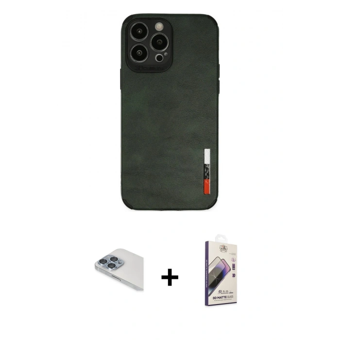 MARSİLYAN™- iPhone 13 Pro Max Kılıf Doruk Asil Koleksiyonu - Siyah Bilvis 3D Mat Cam Ekran Koruyucu + Pers Alüminyum Kamera Lens - SABE