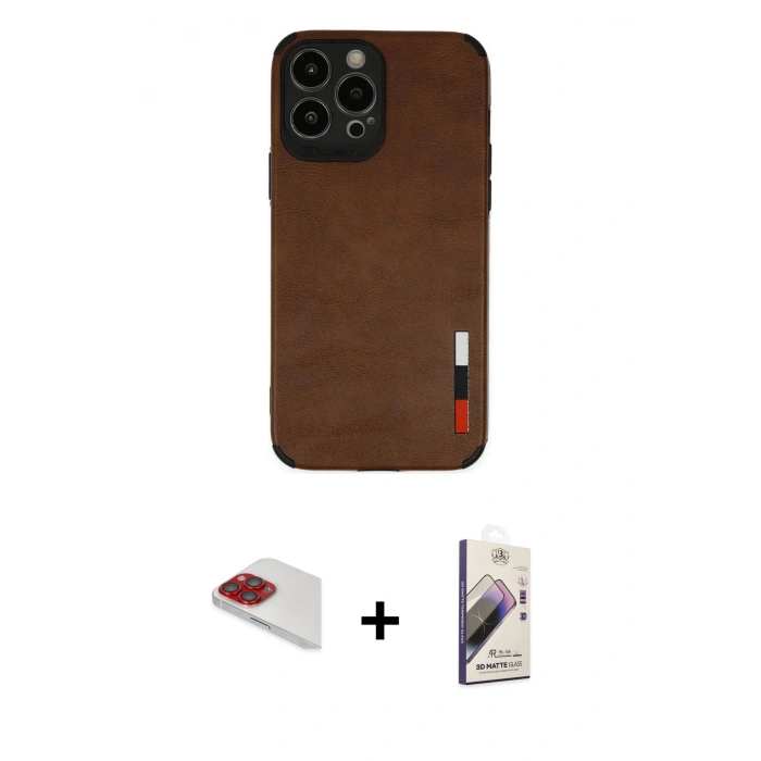 MARSİLYAN™- iPhone 13 Pro Max Kılıf Doruk Asil Koleksiyonu - Siyah Bilvis 3D Mat Cam Ekran Koruyucu + Pers Alüminyum Kamera Lens - KI