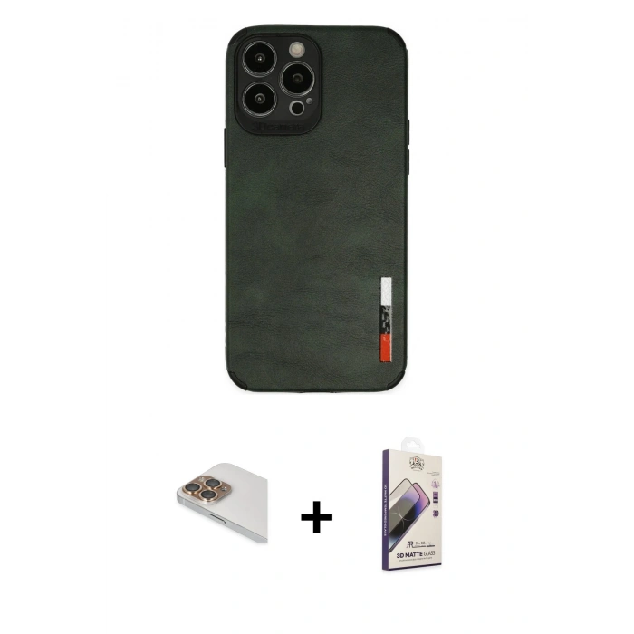 MARSİLYAN™- iPhone 13 Pro Max Kılıf Doruk Asil Koleksiyonu - Siyah Bilvis 3D Mat Cam Ekran Koruyucu + Pers Alüminyum Kamera Lens - GD