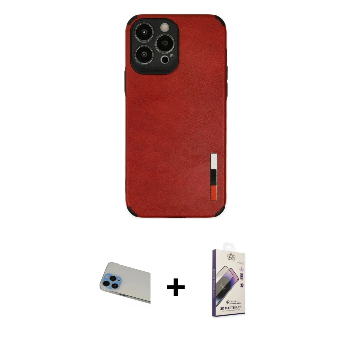 MARSİLYAN™- iPhone 13 Pro Max Kılıf Doruk Asil Koleksiyonu - Siyah Bilvis 3D Mat Cam Ekran Koruyucu + Rainbow Kamera Lens Koruma Cam - MI