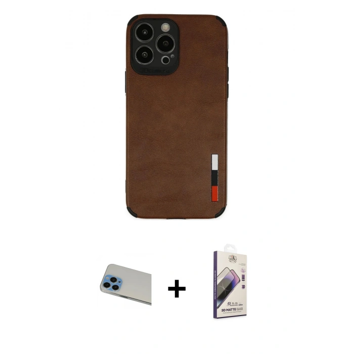 MARSİLYAN™- iPhone 13 Pro Max Kılıf Doruk Asil Koleksiyonu - Siyah Bilvis 3D Mat Cam Ekran Koruyucu + Rainbow Kamera Lens Koruma Cam - MI