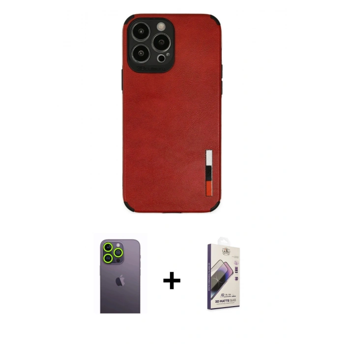 MARSİLYAN™- iPhone 13 Pro Max Kılıf Doruk Asil Koleksiyonu - Siyah Bilvis 3D Mat Cam Ekran Koruyucu + Neon Fosforlu Kamera Lens - YL