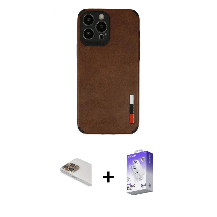 MARSİLYAN™- iPhone 13 Pro Max Kılıf Doruk Asil Koleksiyonu - Siyah Bilvis 5in1 3D Magic Cam Ekran Koruyucu + Pers Alüminyum Kamera Lens - GD