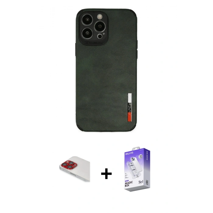 MARSİLYAN™- iPhone 13 Pro Max Kılıf Doruk Asil Koleksiyonu - Siyah Bilvis 5in1 3D Magic Cam Ekran Koruyucu + Pers Alüminyum Kamera Lens - KI