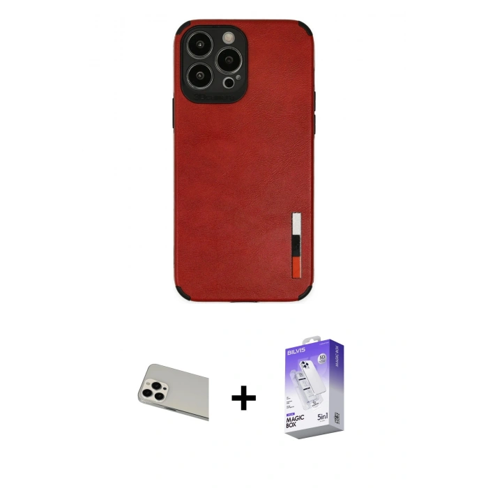 MARSİLYAN™- iPhone 13 Pro Max Kılıf Doruk Asil Koleksiyonu - Siyah Bilvis 5in1 3D Magic Cam Ekran Koruyucu + Rainbow Kamera Lens Koruma Cam - BZ