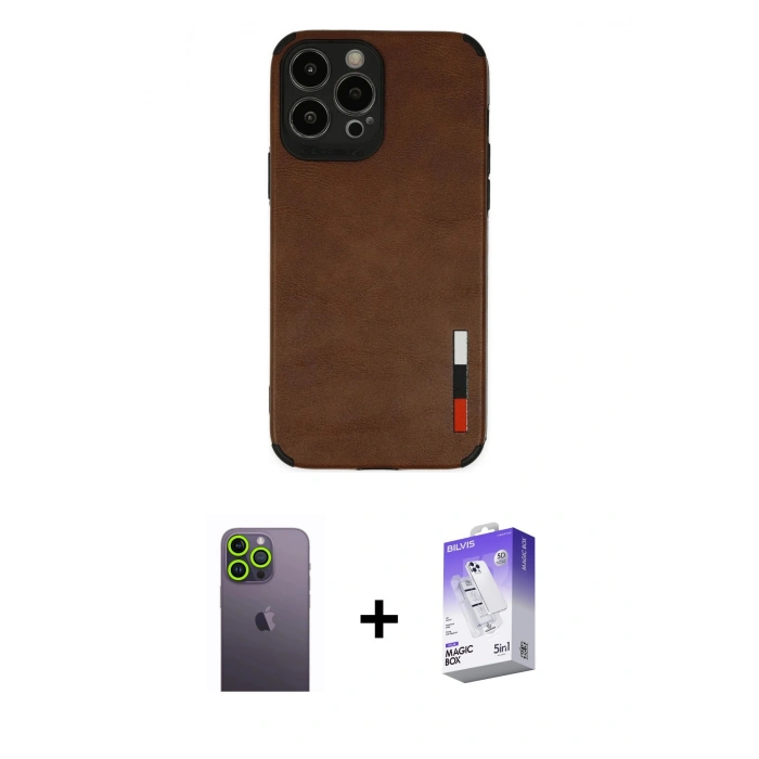 MARSİLYAN™- iPhone 13 Pro Max Kılıf Doruk Asil Koleksiyonu - Siyah Bilvis 5in1 3D Magic Cam Ekran Koruyucu + Neon Fosforlu Kamera Lens - YL