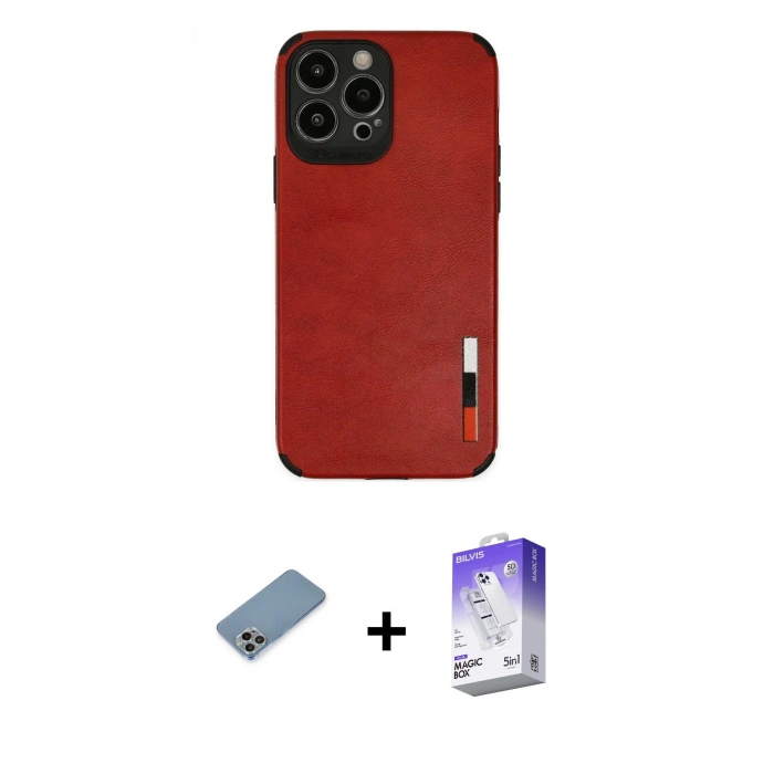 MARSİLYAN™- iPhone 13 Pro Max Kılıf Doruk Asil Koleksiyonu - Siyah Bilvis 5in1 3D Magic Cam Ekran Koruyucu + Shine Kamera Lens Koruma Cam - GI