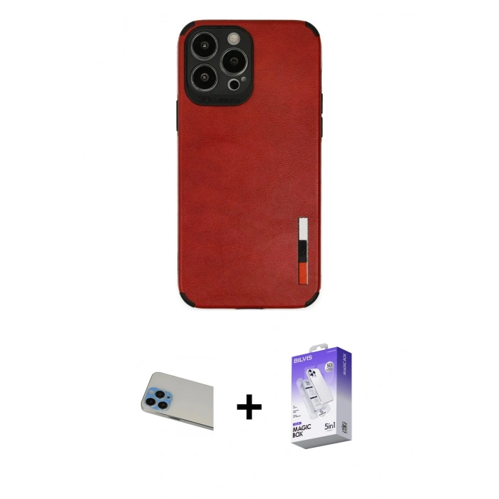 MARSİLYAN™- iPhone 13 Pro Max Kılıf Doruk Asil Koleksiyonu - Siyah Bilvis 5in1 3D Magic Cam Ekran Koruyucu + Rainbow Kamera Lens Koruma Cam - MI