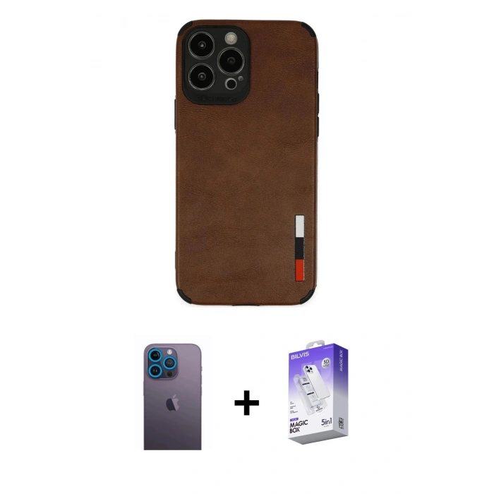 MARSİLYAN™- iPhone 13 Pro Max Kılıf Doruk Asil Koleksiyonu - Siyah Bilvis 5in1 3D Magic Cam Ekran Koruyucu + Neon Fosforlu Kamera Lens - MI