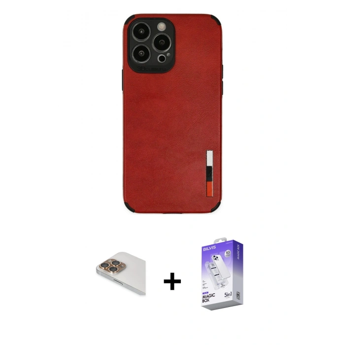 MARSİLYAN™- iPhone 13 Pro Max Kılıf Doruk Asil Koleksiyonu - Siyah Bilvis 5in1 3D Magic Cam Ekran Koruyucu + Pers Alüminyum Kamera Lens - GD