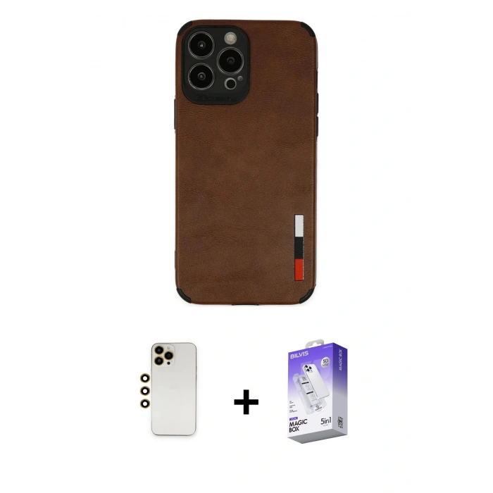 MARSİLYAN™- iPhone 13 Pro Max Kılıf Doruk Asil Koleksiyonu - Siyah Bilvis 5in1 3D Magic Cam Ekran Koruyucu + Shine Kamera Lens - GD