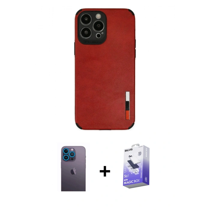 MARSİLYAN™- iPhone 13 Pro Max Kılıf Doruk Asil Koleksiyonu - Siyah Bilvis 5in1 5D Magic Hayalet Cam Ekran Koruyucu + Neon Fosforlu Kamera Lens - MI