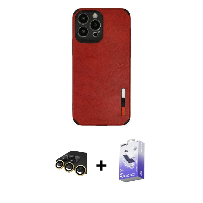 MARSİLYAN™- iPhone 13 Pro Max Kılıf Doruk Asil Koleksiyonu - Siyah Bilvis 5in1 5D Magic Hayalet Cam Ekran Koruyucu + Raze Metal Kamera Lens - GD