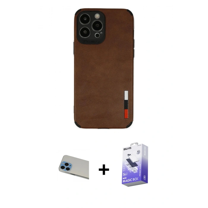 MARSİLYAN™- iPhone 13 Pro Max Kılıf Doruk Asil Koleksiyonu - Siyah Bilvis 5in1 5D Magic Hayalet Cam Ekran Koruyucu + Rainbow Kamera Lens Koruma Cam - MI