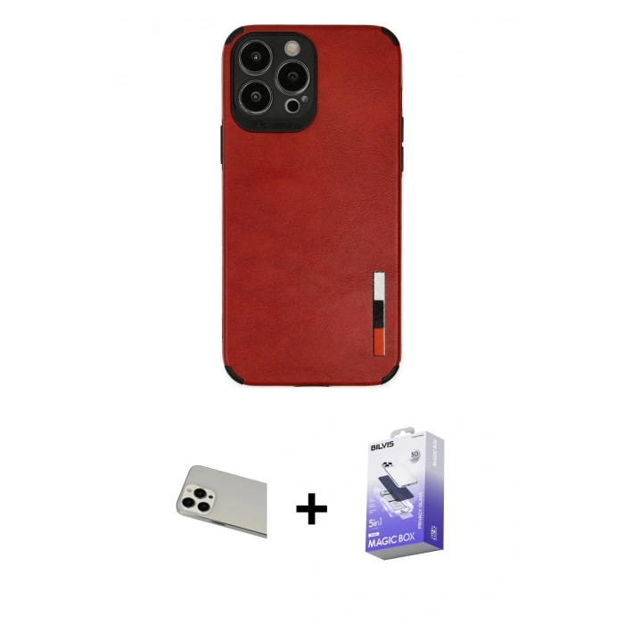 MARSİLYAN™- iPhone 13 Pro Max Kılıf Doruk Asil Koleksiyonu - Siyah Bilvis 5in1 5D Magic Hayalet Cam Ekran Koruyucu + Rainbow Kamera Lens Koruma Cam - BZ
